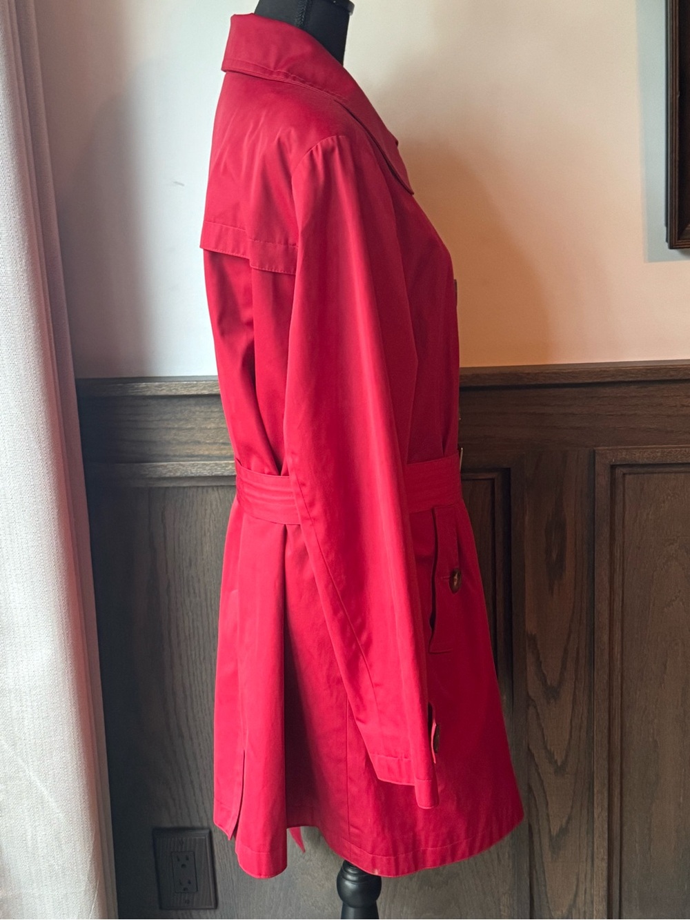 London Fog Red Double-Breasted Trench Coat with Belt xl - Picture 6 of 7